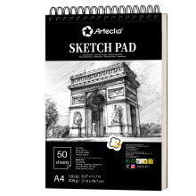 Artecho A4 Sketch Book, 200gsm Hardcover Spiral Bound Sketch Pad, 50 Sheets Acid Free Drawing Paper for Pencil, Charcoal, Pastel and Sketching