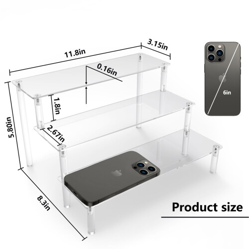 Clear Acrylic Display Riser, 3 Tier Display Stand 12 Inch Perfume Organiser 1