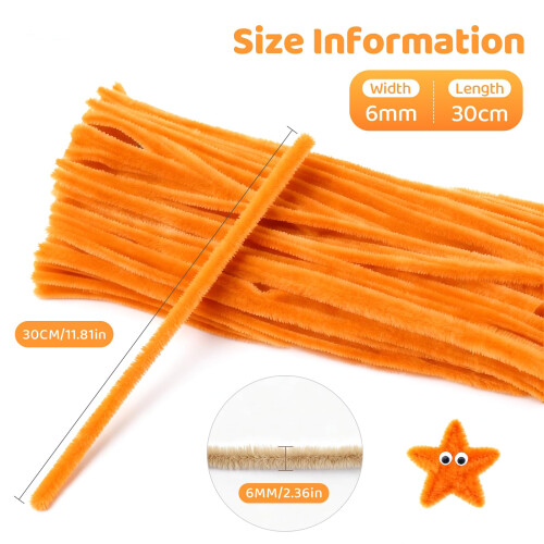 G2PLUS 6mm Orange Pipe Cleaners for Craft, 30cm Long, 100PCS 1
