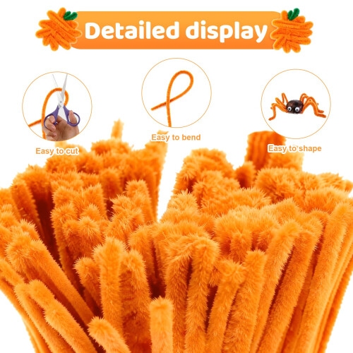 G2PLUS 6mm Orange Pipe Cleaners for Craft, 30cm Long, 100PCS 2
