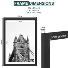 HNK 18x24 Inch Picture Frame Engineered Wood and Plexiglass, Photo Frames 61cm X 46cm Dual Orientation Landscape or Portrait, 24 X 18 Inch Picture Fr