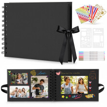 A5 Scrapbook Photo Album, 20 Sheets / 40 Black Pages DIY Memory Book