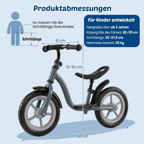 Children's Balance Bike, Adjustable, Lightweight, Blue 1