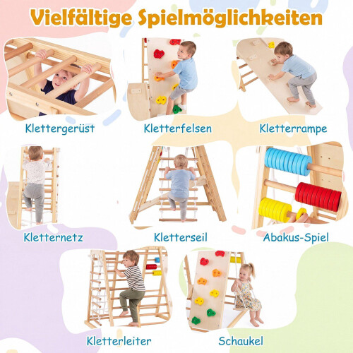 Indoor Jungle Gym for Kids, 8-in-1 Foldable, Solid Wood 1