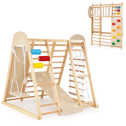 Indoor Jungle Gym for Kids, 8-in-1 Foldable, Solid Wood 2