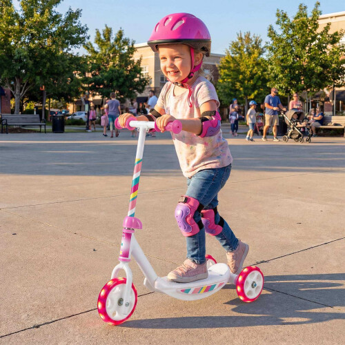 Toddler Kick Scooter with LED Wheels, Pink 2