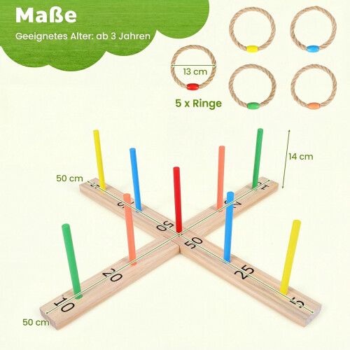 Outdoor Ring Toss Game with 5 Rope Rings, Solid Wood Frame 1