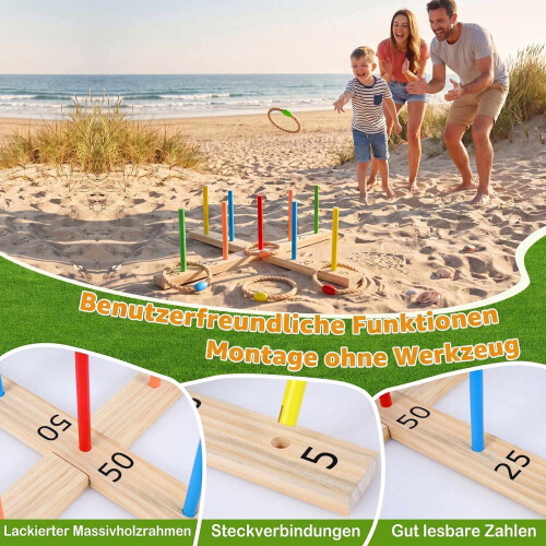 Outdoor Ring Toss Game with 5 Rope Rings, Solid Wood Frame 2