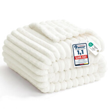 WAVVE White Fluffy Blanket - Double/Twin Size Soft Cream Warm Striped Throw for Sofa, Bed, Couch, Cute Fuzzy Decorative Blanket for Women and Girls,