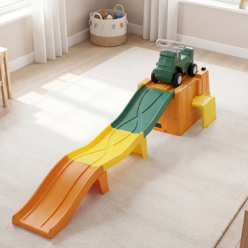 Kids Ride-On Toy with Storage & Race Tracks - Rustic Brown 2