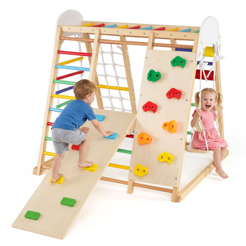 Foldable Indoor Jungle Gym for Kids with Swing & Monkey Bars