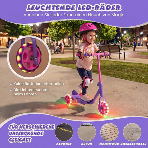 Kids 3-Wheel Scooter with LED Wheels, Purple 2