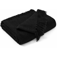 EHC Waffle Cotton Woven Arm Chair Sofa Single Throw 1 Seater Chair/Sofa/Bed 127 x 152 cm, Black