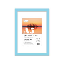 A5 Light Blue Picture Frame With White Mount for A6 (10.5 x 14.8cm - 4.1 x 5.8in) Print, Photo, or Poster. Portrait and Horizontal Wall Hooks/kicksta