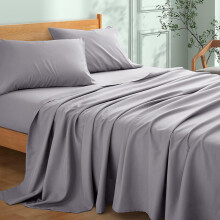 My Home Store Single Flat Bed Sheets 100% Egyptian Cotton 300TC Hotel Quality Easy Care Flat Sheets Fade Resistant Bedding (Grey, (180 x 255cm))