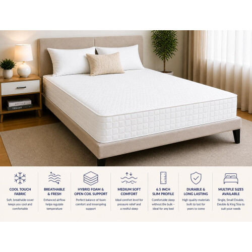 Hybrid Memory Foam Mattress 65 Inch Medium Soft Open Coil Spring Supp 2
