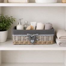 Woodluv Grey Wicker Rectangular Storage Gift Hamper Basket With Removable Lining - Large