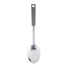 Viners Soft Grip Solid Spoon | Stainless Steel Cooking Spoon with Soft-Touch Handle, Hanging Loop & Dishwasher Safe Design | Grey & Silver Kitchen Ut