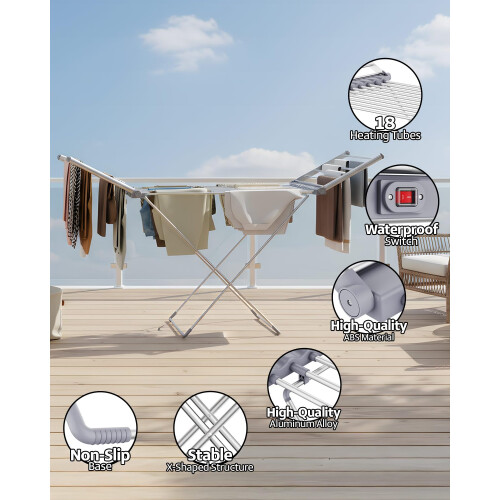 Heated Clothes Airer with Cover,Foldable Drying Rack,for Damp Weather 2