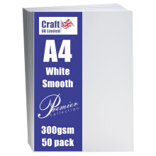 Craft UK 2485 A4 White Smooth Card 300 GSM - 50 Sheets