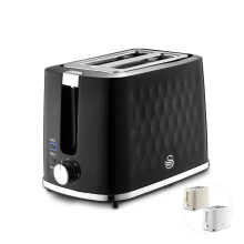 Swan Hexton Variable Width 2 Slice Toaster, 7 Browning Levels, Cancel/Reheat/Defrost, Removable Crumb Tray, Cord Storage, 900W, Black with Chrome Acc