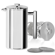 KICHLY French Press Cafetiere 1L, 8 Cup, Stainless Steel, Silver