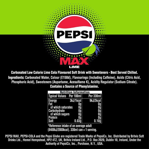 Pepsi Pepsi Max Lime Cola | 330ml Can | 24 Pack 1