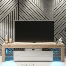 Aria 160cm TV Unit LED - Oak & White Gloss Doors