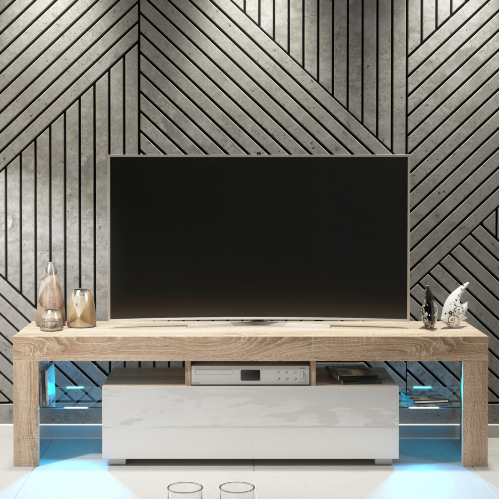 Mex Furniture Ltd Aria Tv Unit & Led B - Oak With White Gloss Doors - Image 2