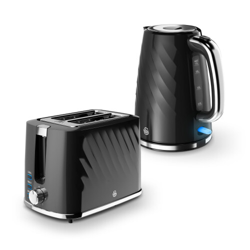 Swan Swan Windsor Kitchen Set 17L Kettle 2 Slice Toaster Black SK14611BLK