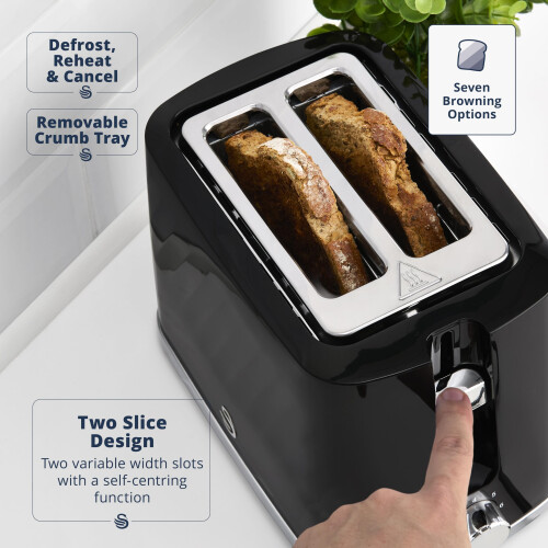 Swan Swan Windsor Kitchen Set 17L Kettle 2 Slice Toaster Black SK14611BLK 2