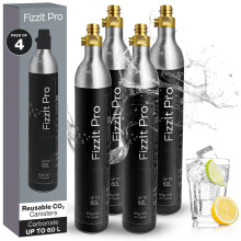 FizzIt Pro 425g CO2 Cylinders, Carbonates Up to 240L, Refillable Soda Makers, Fits Most Screw-Type Compatible Models, Efficient Carbonation for Water