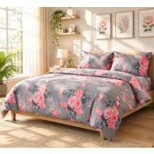 (King, Grey Bouquet) Luxury Floral Printed Duvet Cover Set | Reversible Designer Bedding | Matching Pillowcases | Hotel Quality