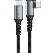 LogiLink USB-C-zu-USB-C-Kabel, 1 m, 90 abgewinkelt, 100 W PD, Grau/Schwarz