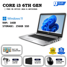 HP Laptop - Core i3 16GB RAM 256GB SSD Windows 11 & 24" Full HD Monitor - Refurbished