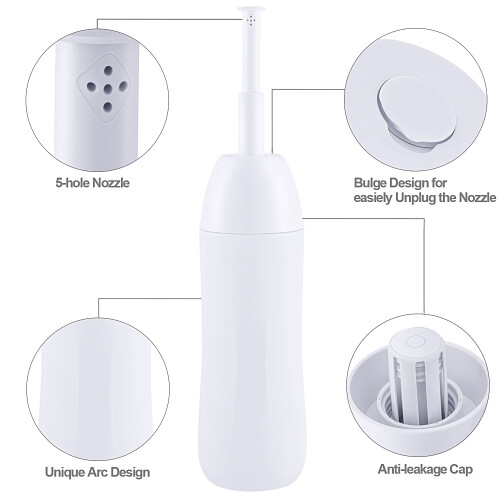 Bidet portable de voyage, 400 ml, avec buse rétractable et sac, blanc 2