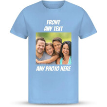 (XL, Sky Blue) Personalised Unisex T-Shirt Add Your Own Photo Logo or Text Create a Unique Gift Custom Celebration