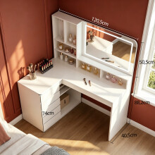 Corner Dressing Table with LED Lighting, Large Mirror, 5 Drawers