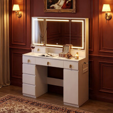 Dressing Table, Large HD Mirror, Vanity Desk with 3 Color LED Lights, Adjustable Brightness, Vanity Table