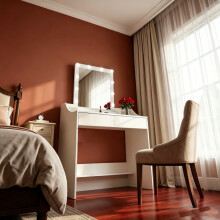 Dressing Table with LED Lighting, Adjustable Brightness, Vanity Desk with Mirror, Dresser with 2 Drawers
