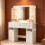 Dressing Table with Mirror, Vanity Table with Adjustable Brightness, Power Strip, 4 Drawers and 2 Open Cabinets 1
