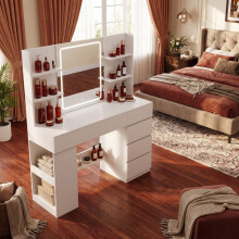 Dressing Table with Large HD Mirror, Vanity Desk with 5 Drawers