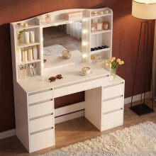 Dressing Table with 8 Drawers, Vanity Desk with Large Mirror and Colorful Lights, Adjustable Brightness