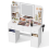 Dressing Table with Mirror, Vanity Table with Adjustable Brightness, Power Strip, 4 Drawers and 2 Open Cabinets 1