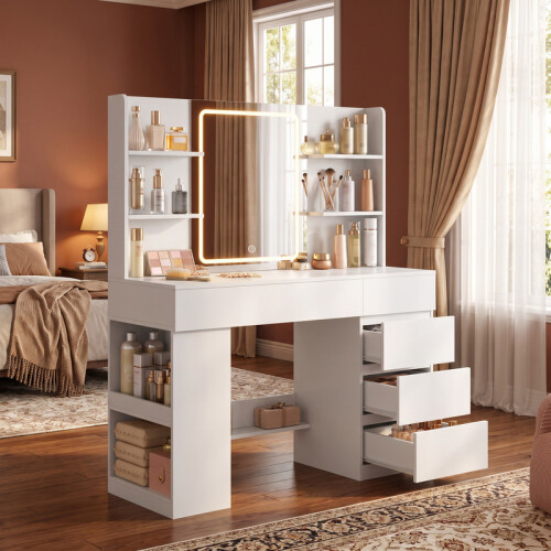 Dressing Table with Large HD Mirror, Vanity Desk with 5 Drawers 1