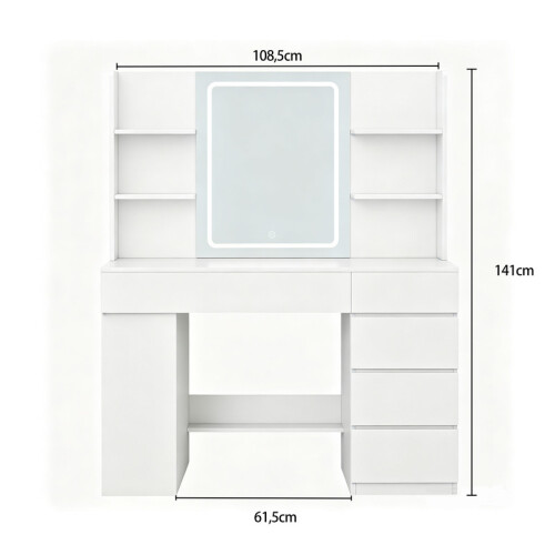 Dressing Table with Large HD Mirror, Vanity Desk with 5 Drawers 2