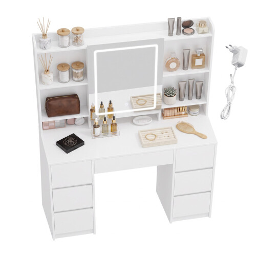 Dressing Table with Lights, Storage Behind the Mirror, 7 Drawers 2