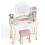 Dressing Table Set with LED Lights, Vanity Desk with Pink Stool 1