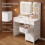 Dressing Table with LED Lighting, Vanity Desk with Mirror, 5 Drawers, 2 Storage Shelves, Adjustable Brightness 5