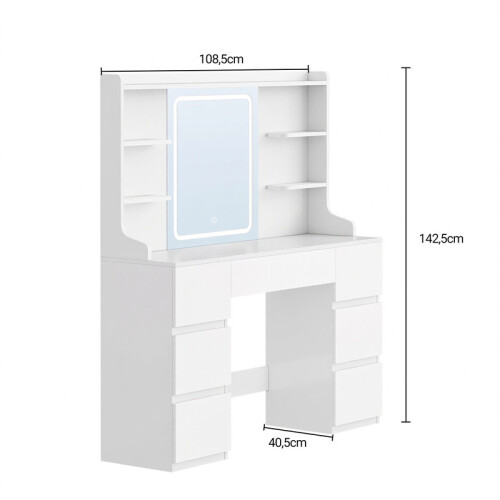Dressing Table with Mirror, Adjustable LED Lights, 7 Drawers 1